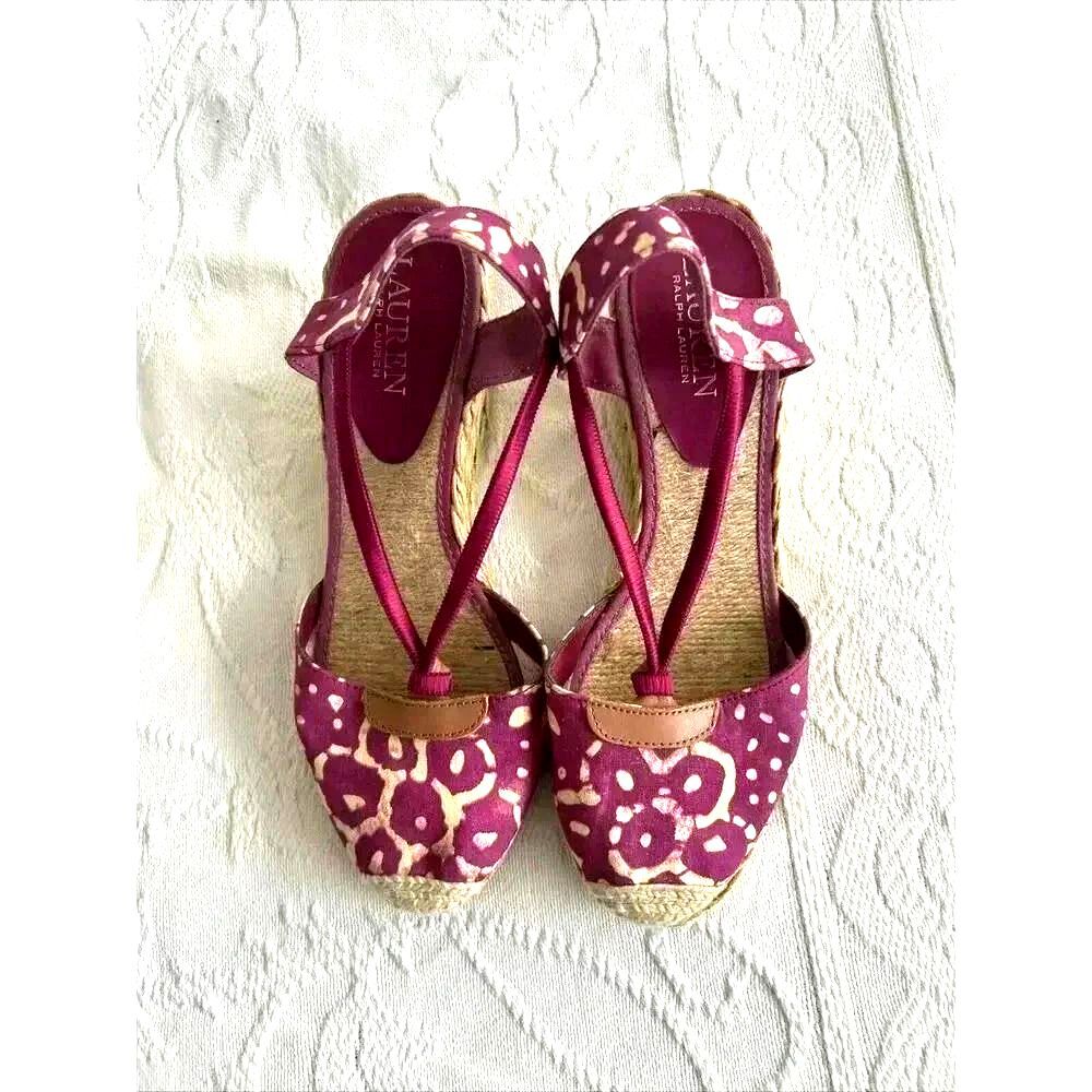 Lauren Ralph Lauren Cala Women’s 7.5 M Espadrille Shoes Wedges Heel Pink Beige